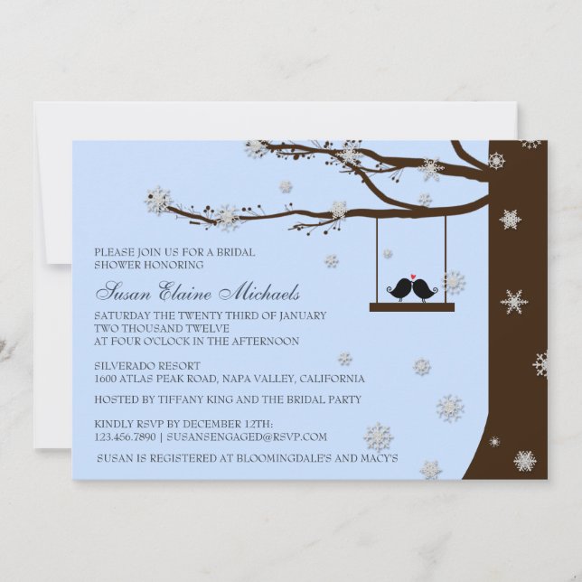 Love Birds Snowflakes Oak Tree Bridal Shower Invitation (Front)