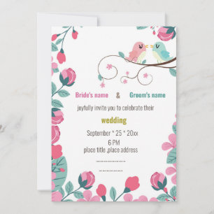 love birds spring flowers wedding invitation card