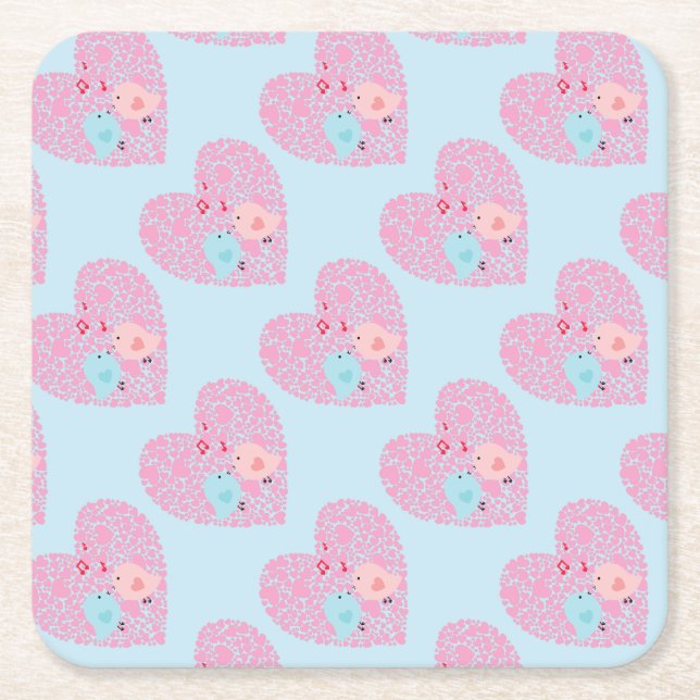 Love Birds Square Paper Coaster (Front)