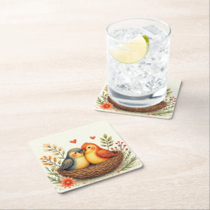 Love Birds Square Paper Coaster