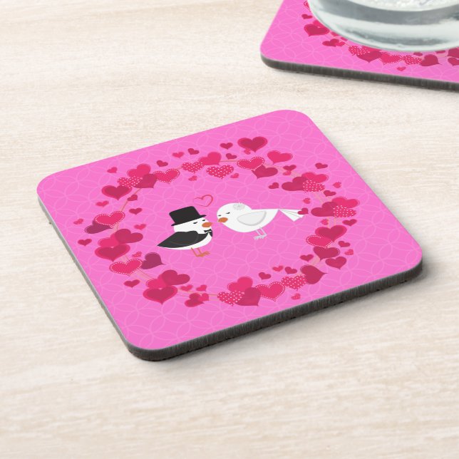 Love Birds Surrounded by Hearts on a  Coaster (Left Side)