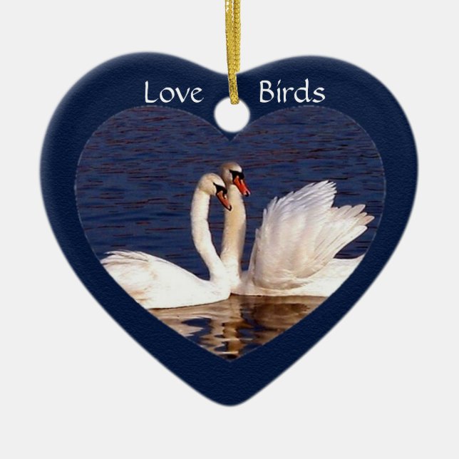 "Love Birds" Swan Pair Ceramic Ornament (Front)