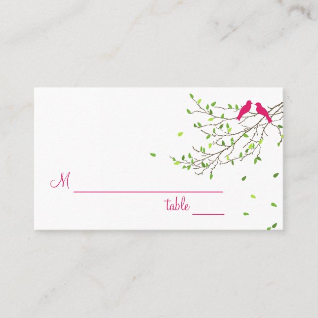 Love Birds Table Place Card Magenta Greens (Front)