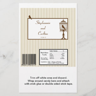 Love Birds Tan/Brown Wedding Candy Wrapper