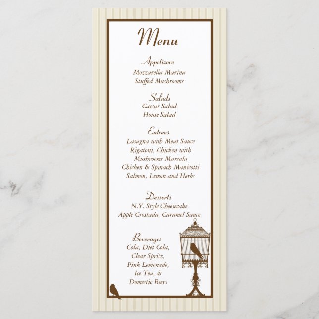 Love Birds Tan/Brown Wedding Menu (Front)