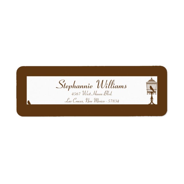 Love Birds Tan/Brown Wedding Return Label (Front)