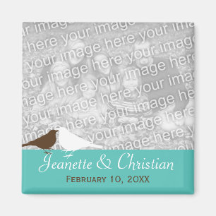 Love birds teal blue custom photo save the date magnet