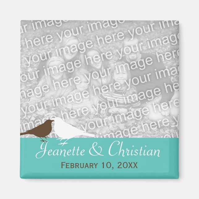 Love birds teal blue custom photo save the date magnet (Front)