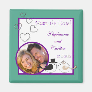 Love Birds Teal/Purple Wedding Announcement Magnet