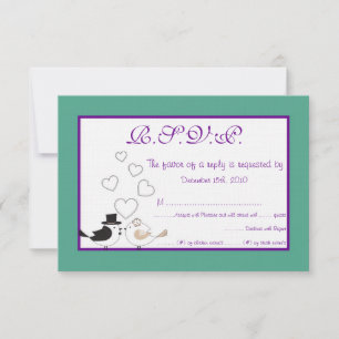 Love Birds Teal/Purple Wedding RSVP Card