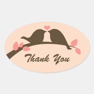 Love Birds Thank You Oval Sticker