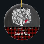 Love birds tree and plaid check couple ceramic ornament<br><div class="desc">Personalised with your names! More options on: http://www.zazzle.co.uk/designbyredline</div>