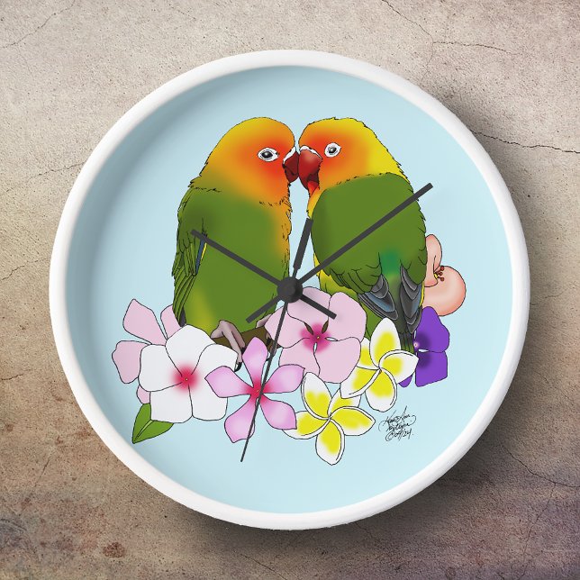 Love Birds Tropical Flowers Clock (Creator Uploaded)