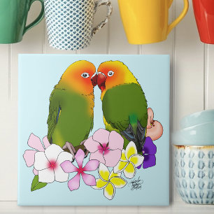 Love Birds Tropical Flowers Tile