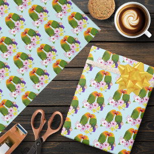 Love Birds Tropical Flowers Wrapping Paper