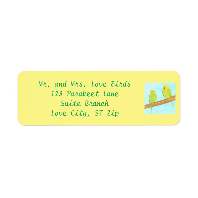 Love Birds Two Parakeets Address Labels (Front)