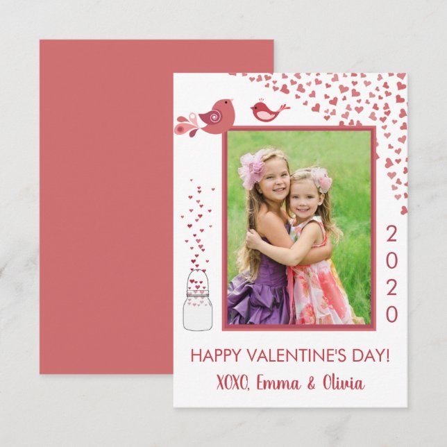 Love Birds Valentine's Day Heart Photo Card (Front/Back)