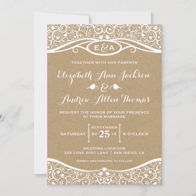 Love Birds Vine Pattern Wedding Invitation (Front)