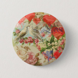 Love Birds Vintage Antique Heart 2 Inch Round Button