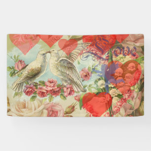 Love Birds Vintage Antique Heart Banner