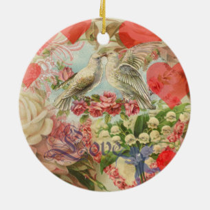 Love Birds Vintage Antique Heart Ceramic Ornament