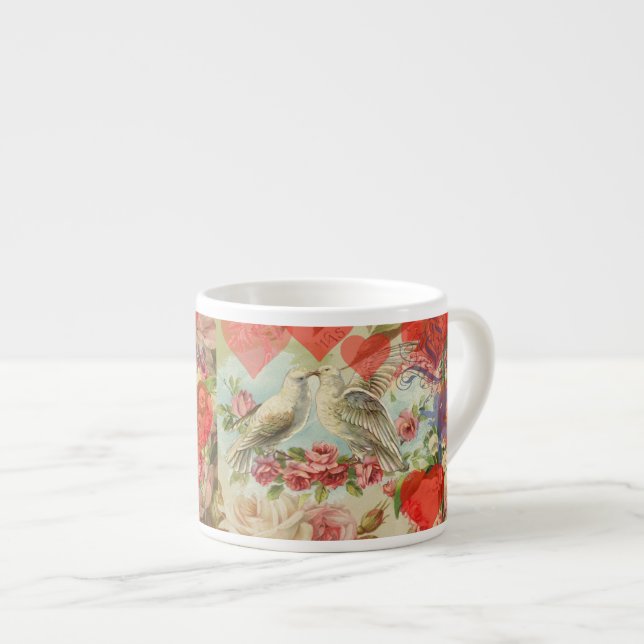 Love Birds Vintage Antique Heart Espresso Cup (Front Right)