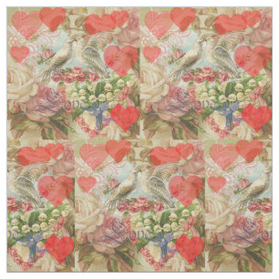Love Birds Vintage Antique Heart Fabric