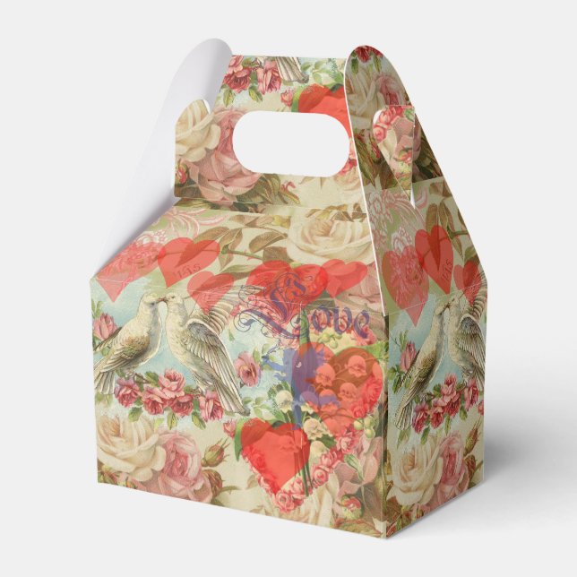 Love Birds Vintage Antique Heart Favor Box (Front Side)