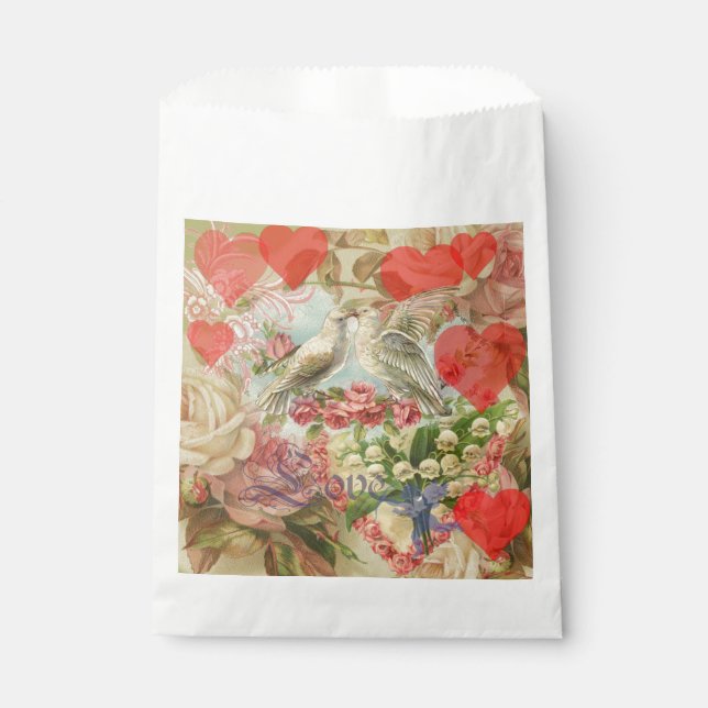 Love Birds Vintage Antique Heart Favour Bag (Front)