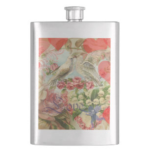 Love Birds Vintage Antique Heart Hip Flask