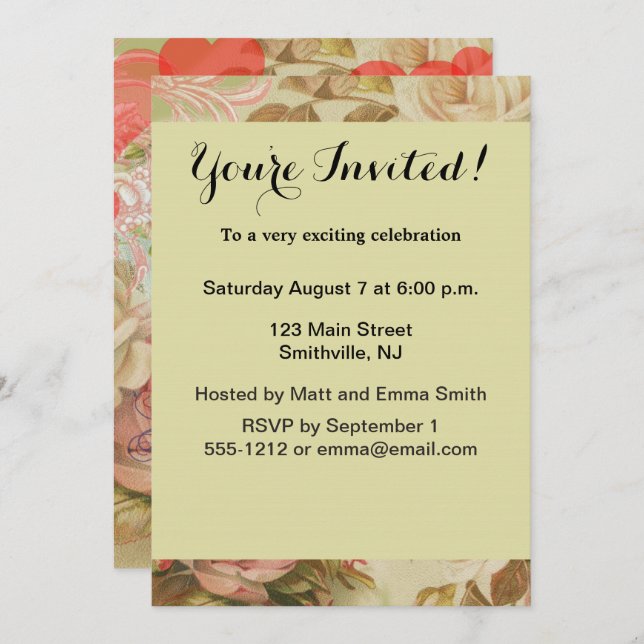 Love Birds Vintage Antique Heart Invitation (Front/Back)