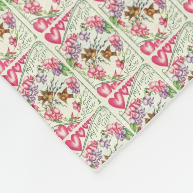 Love Birds Vintage Valentine's Day Fleece Blanket (Corner)