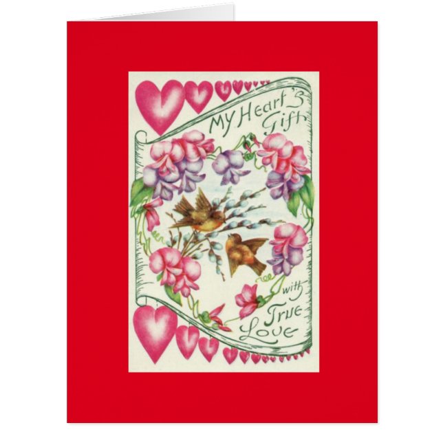 Love Birds Vintage Valentine's Day Greeting Card (Front)