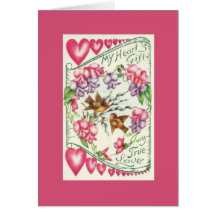 Love Birds Vintage Valentine's Day Pink Note Card