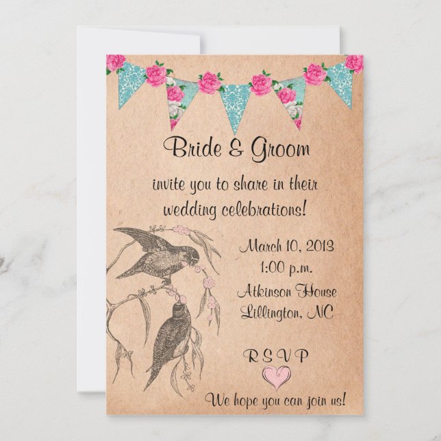 Love Birds Vintage Wedding Invitation (Front)