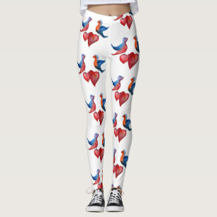 Love Birds, Watercolor Birds Custom Leggings