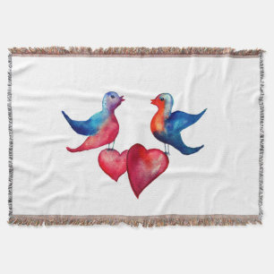 Love Birds, Watercolor Birds Throw Blanket