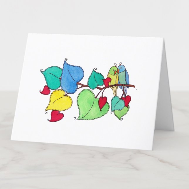 Love Birds Watercolor Blank Thank You Card (Creator Uploaded)