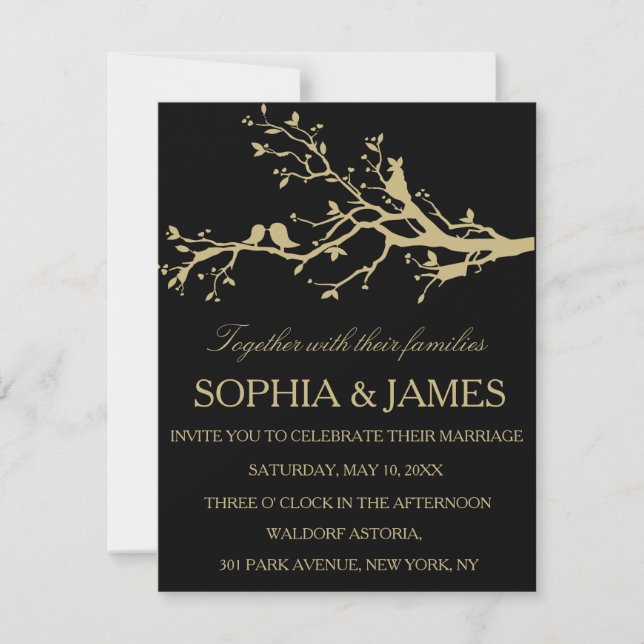 Love Birds Wedding Invitation gold black Customize (Front)