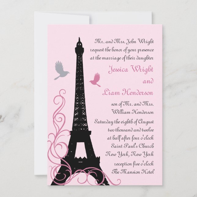 Love Birds Wedding Invitation (pink) (Front)