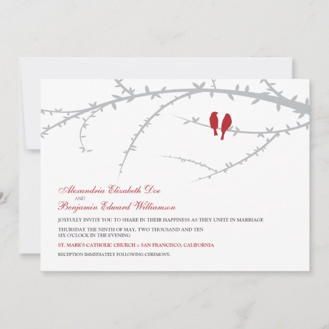 Love Birds Wedding Invitation (red) (Front)