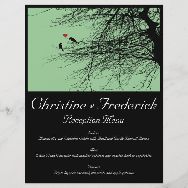 Love Birds, wedding menu and program flyers (Front)