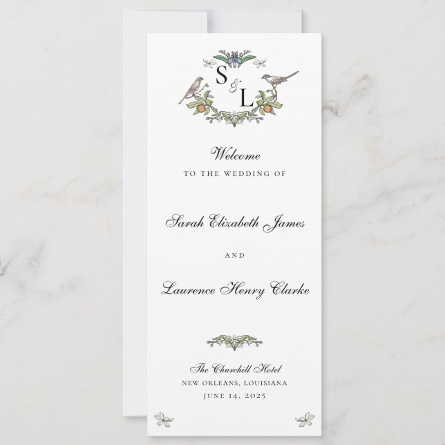 Love Birds Wedding Program Card (Front)