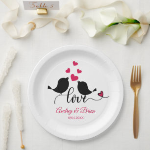 Love Birds Wedding Reception Personalized Paper Plate