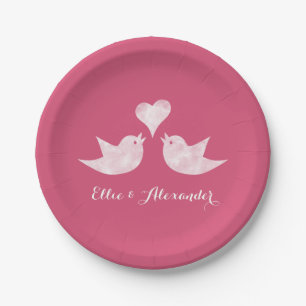 Love Birds with Heart Custom Text Paper Plate