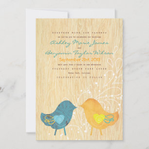 Love Birds Woodgrain Rustic Wedding Invitation