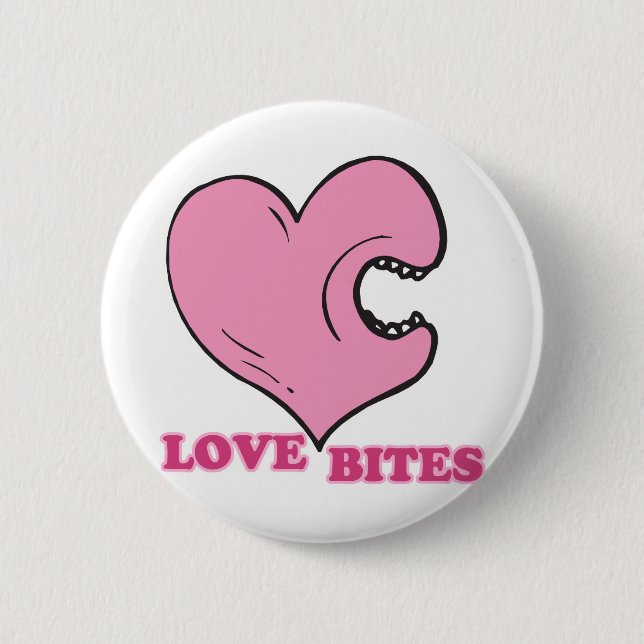 love bites biting heart 2 inch round button (Front)