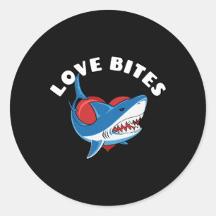 Love Bites Funny Valentines Day Shark Heart Joke  Classic Round Sticker