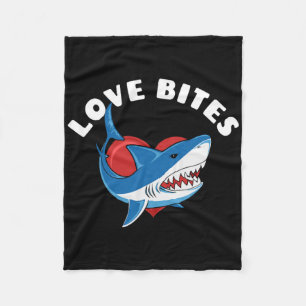 Love Bites Funny Valentines Day Shark Heart Joke  Fleece Blanket