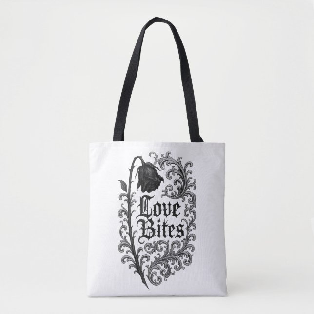 Love Bites: Gothic Rose Tattoo Design Tote Bag (Front)